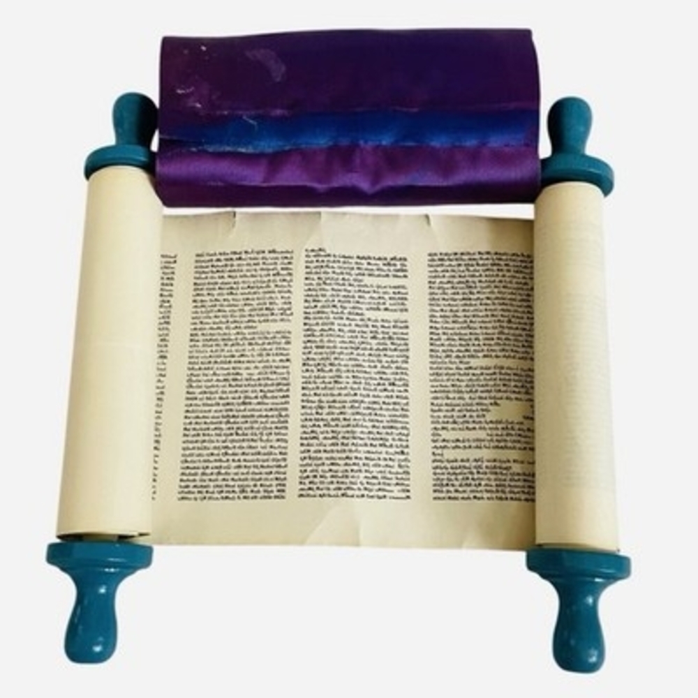 Vintage Blue Child Sefer Torah Scroll Hebrew Bible w/ Original Cover 5.5" G Rare